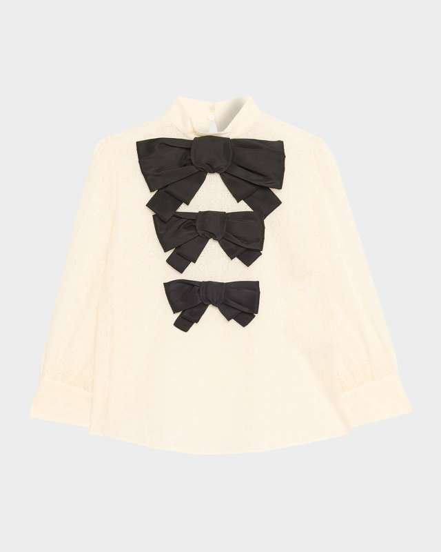 Bow Eyelet Mock-Neck Top